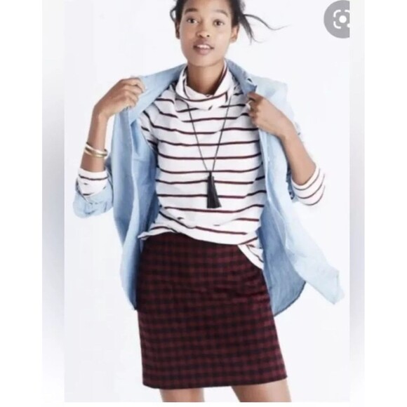 NWT Madewell Buffalo Check Upstate Skirt / DARK CABERNET WOOL F8627 - Size 10 - Picture 1 of 8